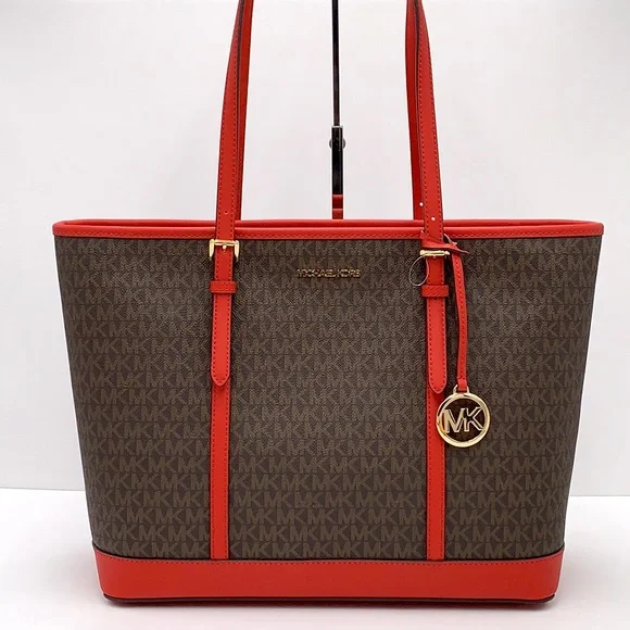 MICHAEL KORS
Jet Set Travel Large Logo Tote Bag Flame/ Brown signature c… - Picture 3 of 15